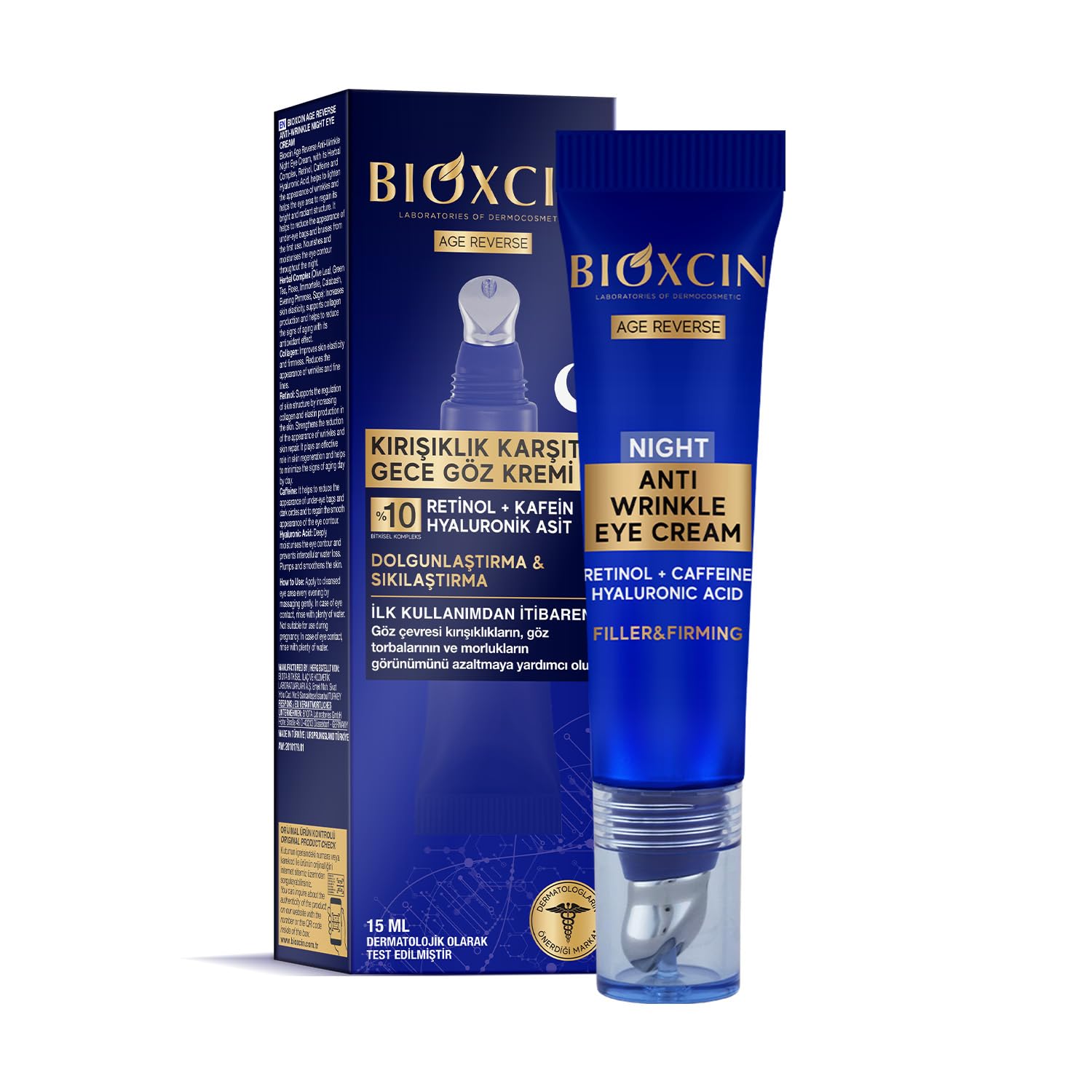 Bioxcin Age Reverse Gece Göz Kremi 15 ml – Retinol, Kolajen, Hyaluronik Asit ve Bitkisel Kompleks İçerikli – Kırışıklık Karşıtı ve Aydınlatıcı Etki