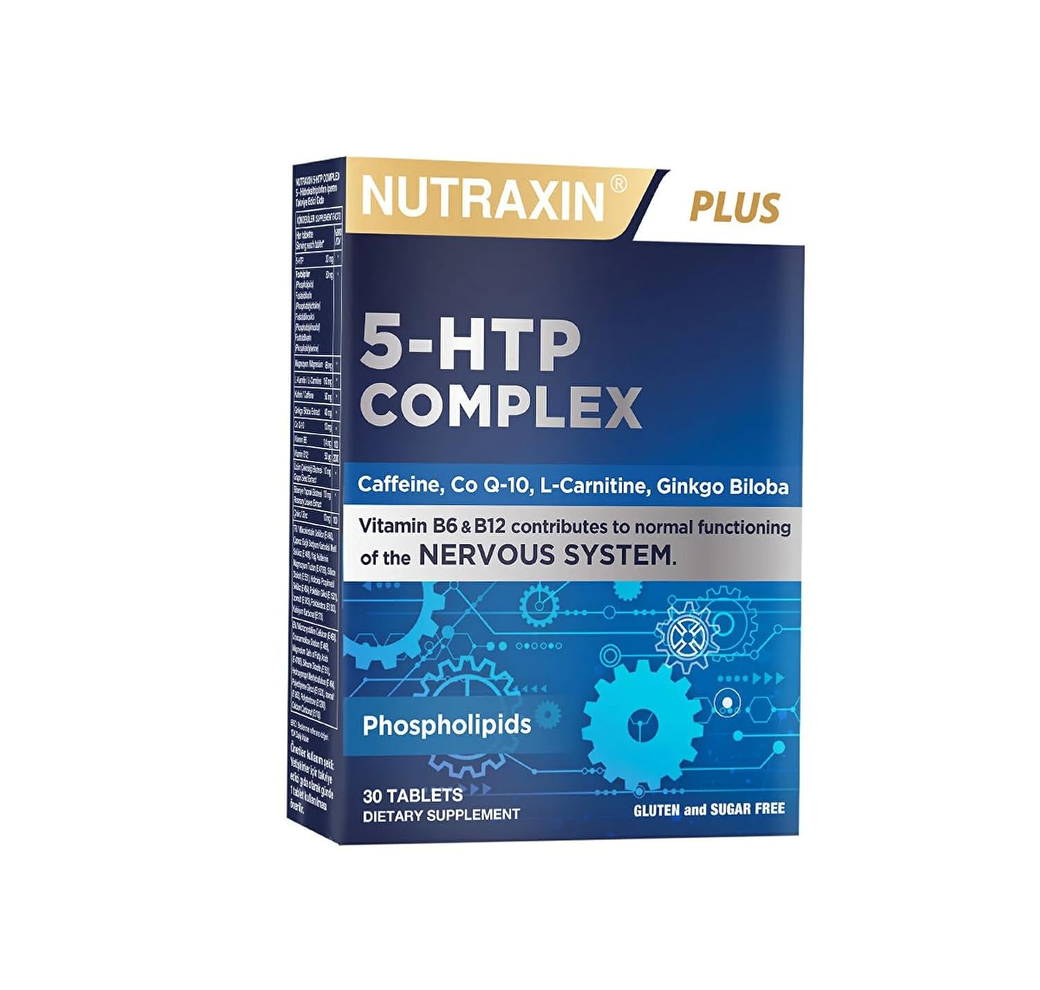 Nutraxin 5-HTP Complex 30 Tablet – L-Karnitin, Ginkgo Biloba, CoQ-10, Vitamin B6 & B12, Çinko ve Bitkisel Ekstreli Destek Takviyesi
