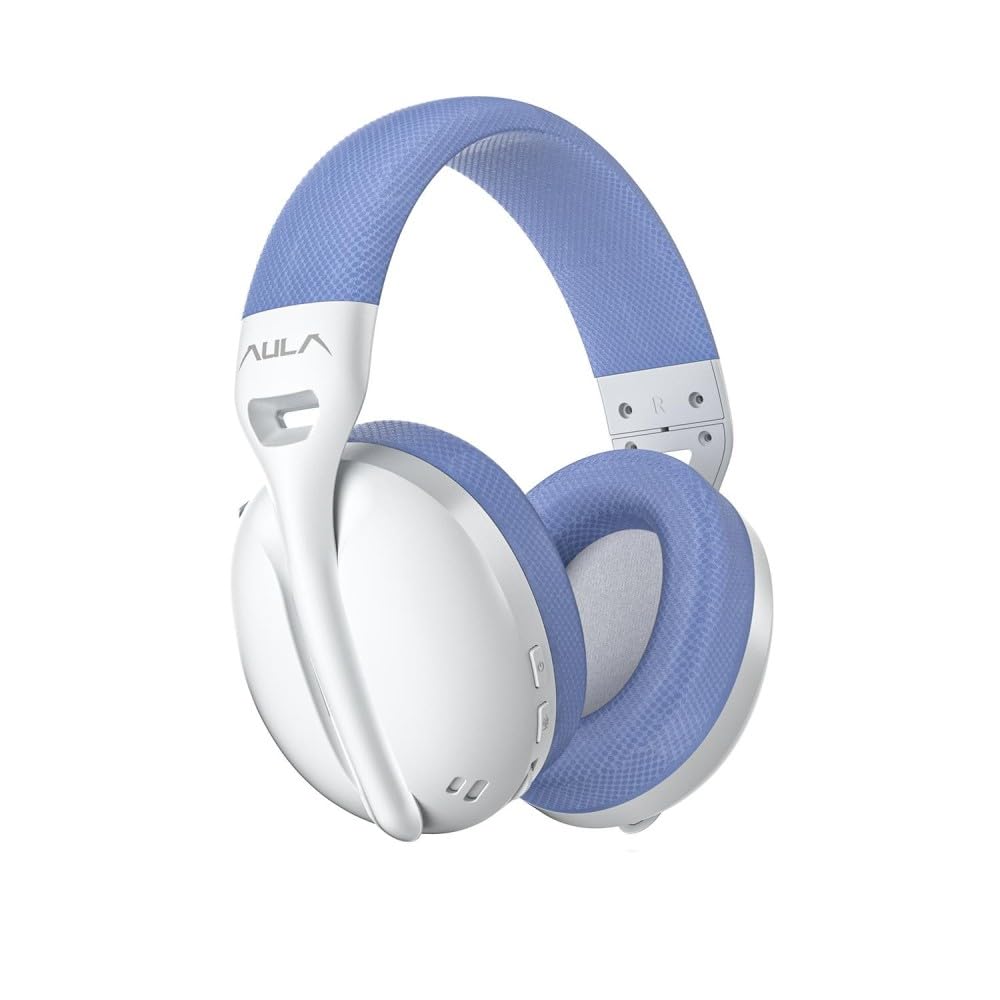 Aula S6 3 Modlu Kablosuz 3.5mm Kablolu ve Bluetooth 5.3 Mikrofonlu Gaming Oyuncu Kulaklığı Mavi Ultra Hafif Hafızalı Sünger 40mm Sürücülü Gürültü Önleyici
