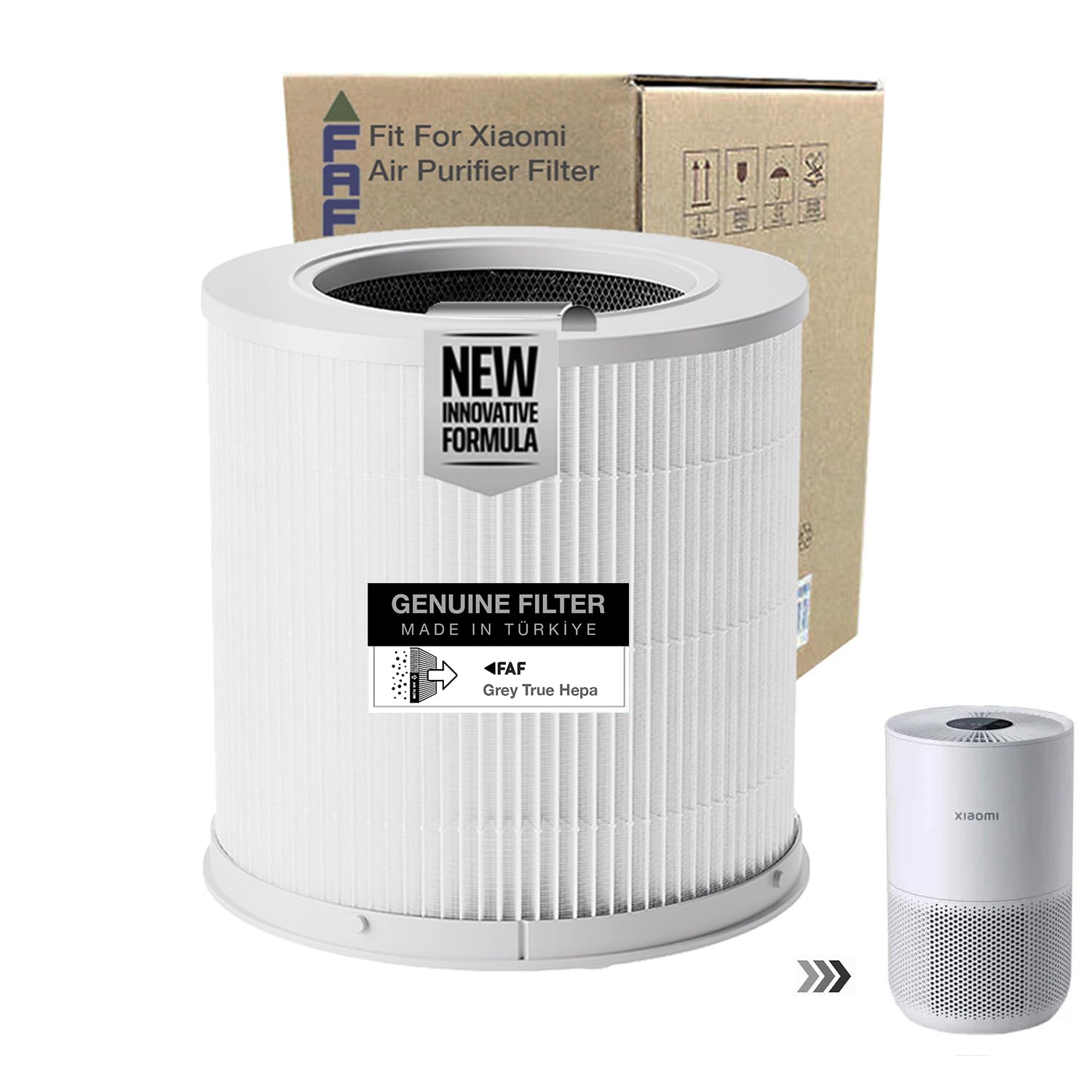 Faf Fresh Air Filter /_Xiaomi Smart Purifier 4 Kompakt Filtre ile Uyumlu 360 True Cam Hepa Yeni Formullü Filtre Ø174xH174MM Xiaomi 4 Compact Filtre (Beyaz Natural)
