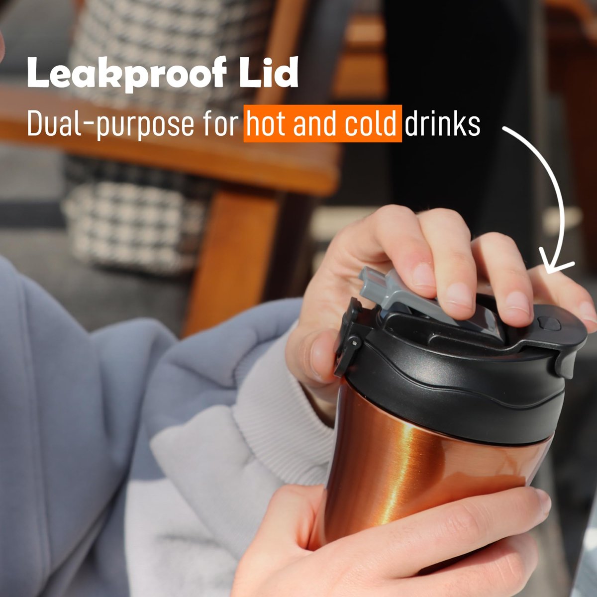 Any Morning 400 ml Paslanmaz Çelik Termos Mug, Çift İşlevli Sızdırmaz kapaklı, Bakır SI232021