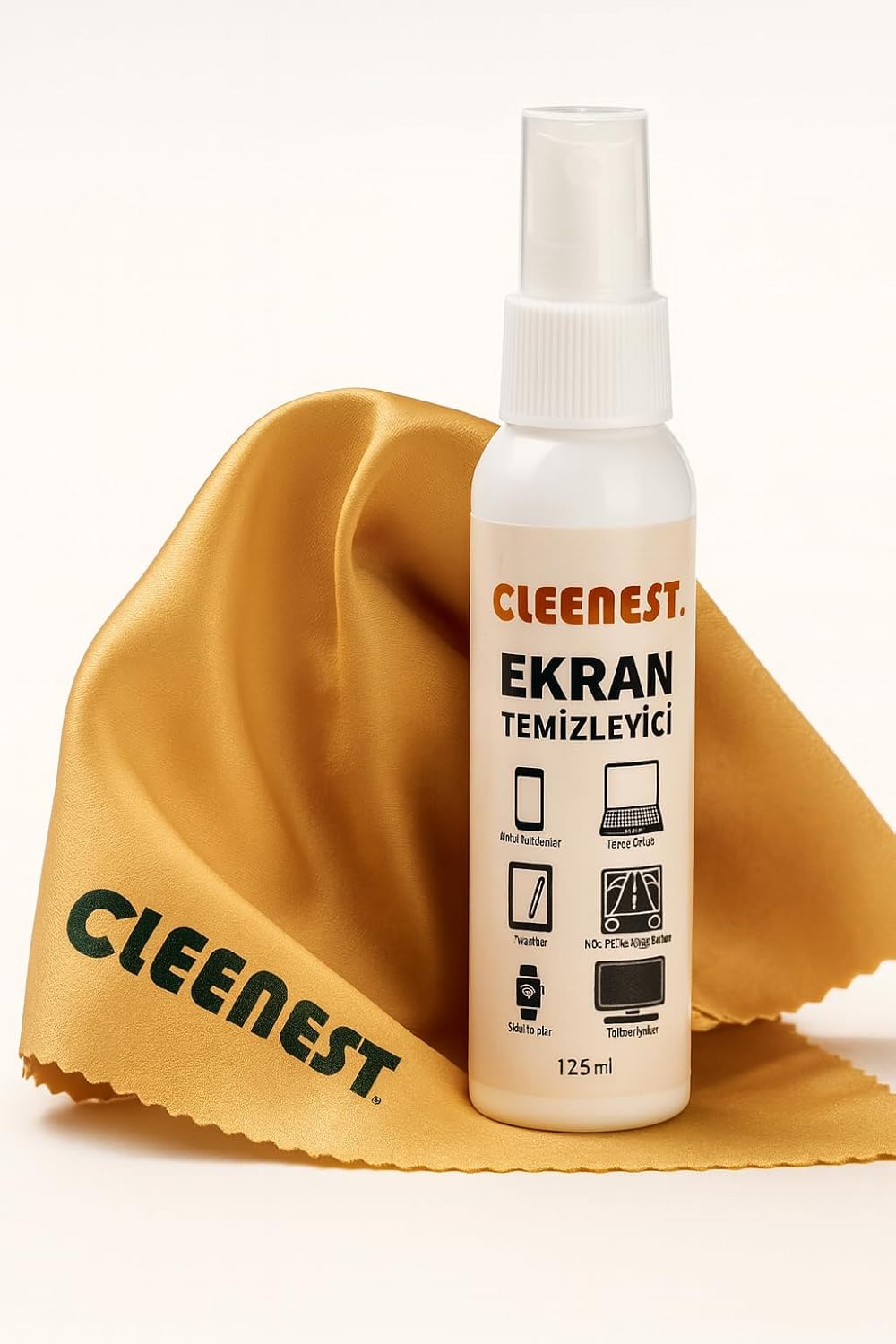 Cleenest Ekran Temizleyici Seti, 125 ml Sprey ve 30x30 cm Kaşmir Bez, Tüm Ekranlar için