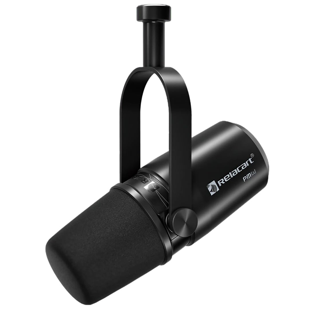 Relacart PM3 Black | Kardioid Dinamik Podcast Mikrofonu Dahili preamplifikatör, 48V fantom güç ile çalıştırılır.