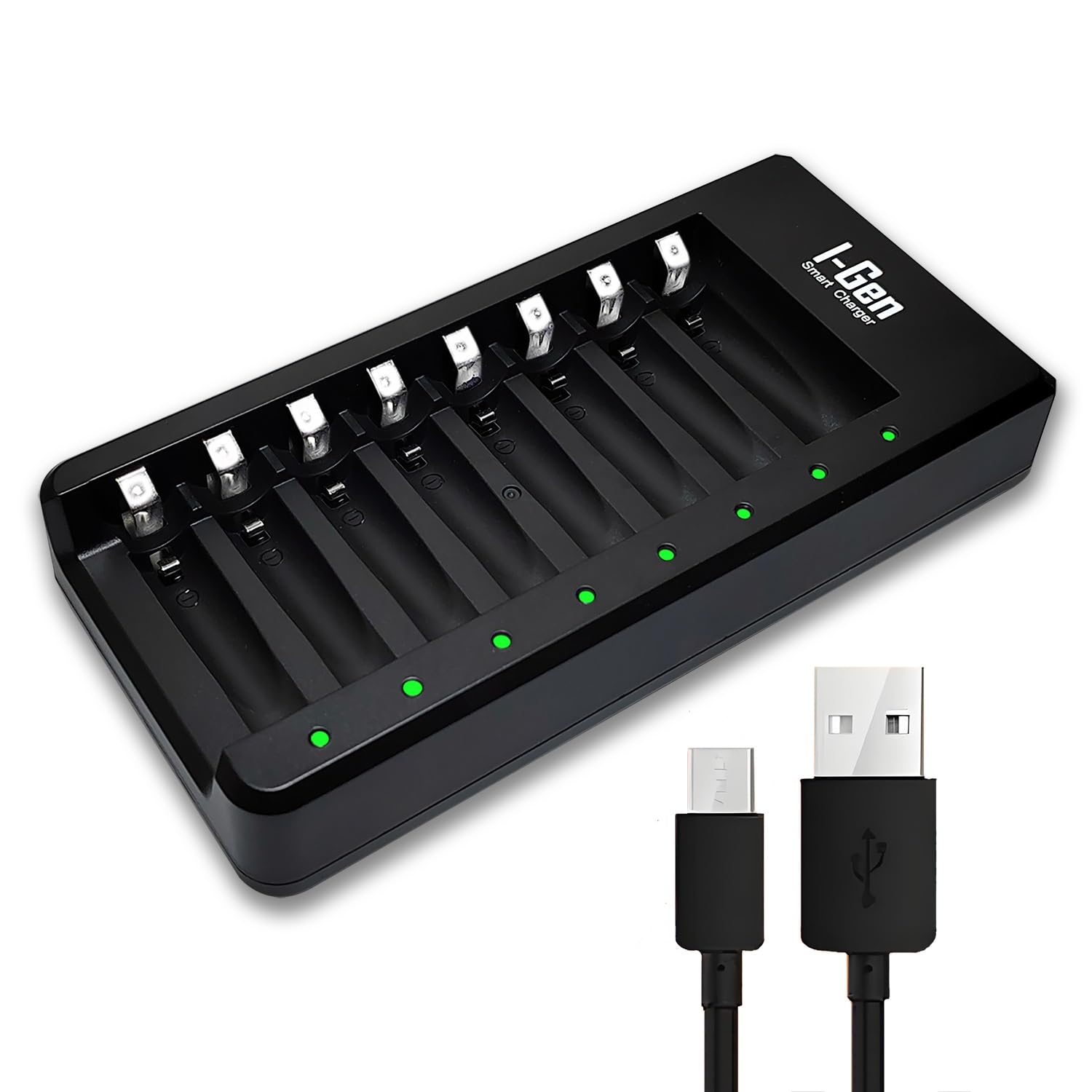 I-Gen G800 8'li Pil Şarj Aleti AA/AAA Kalem Pil Uyumlu Type-C Giriş Akıllı Hızlı Şarj Cihazı