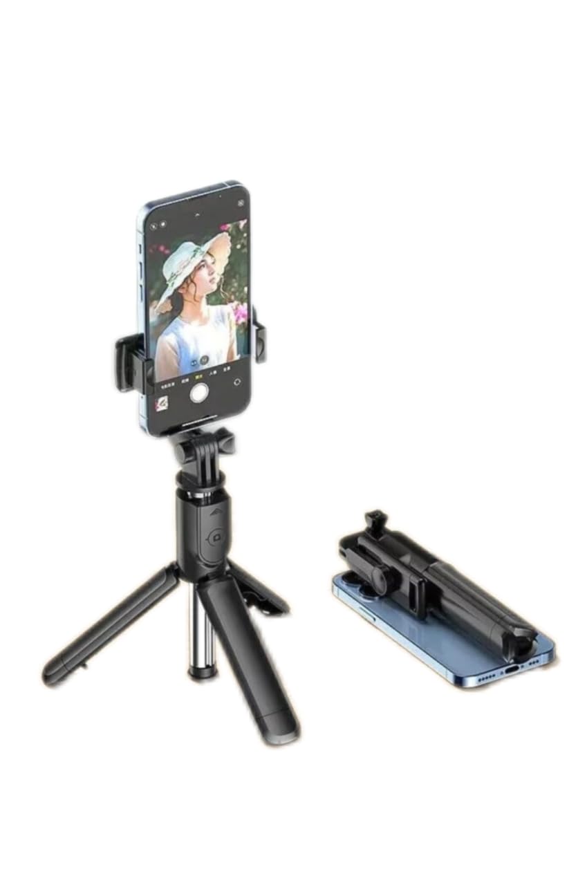 BUFFER® Masaüstü Tripod Olabilen Telefon Tutuculu Kablosuz Kumandalı Selfie Çubuğu