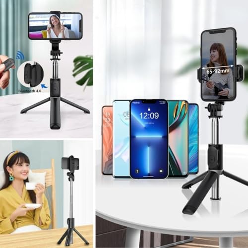 BUFFER® Masaüstü Tripod Olabilen Telefon Tutuculu Kablosuz Kumandalı Selfie Çubuğu