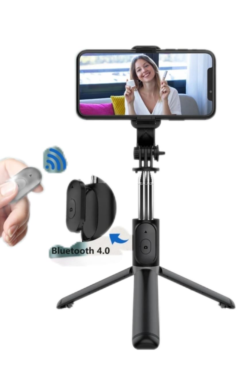 BUFFER® Masaüstü Tripod Olabilen Telefon Tutuculu Kablosuz Kumandalı Selfie Çubuğu