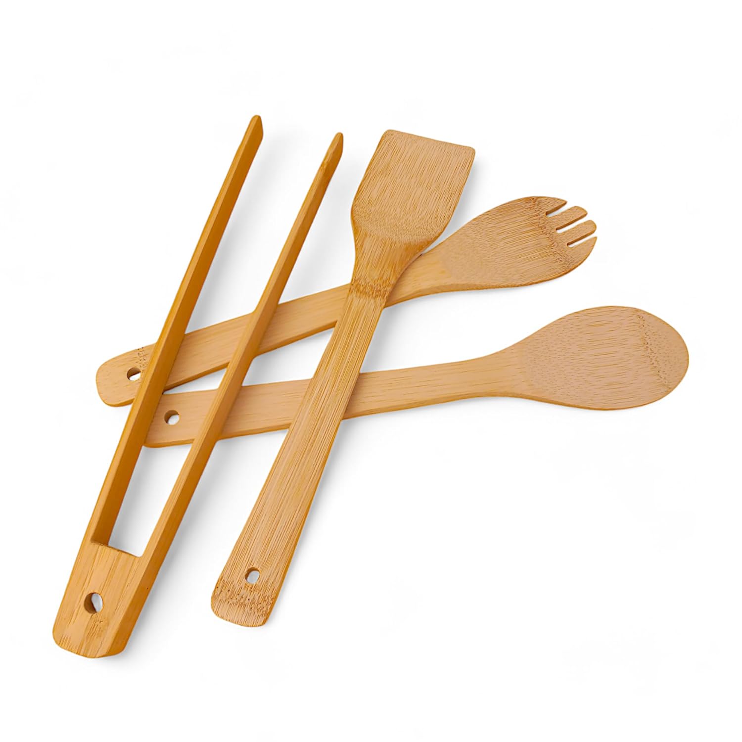 Deconox Bambu Servis ve Spatula Seti 4'lü Set, 4 Adet Bambu Servis Seti - Rustik Şıklıkla Sofranızı Tamamlayın! Ahşap Servis ve Spatula Seti 4'lü Set