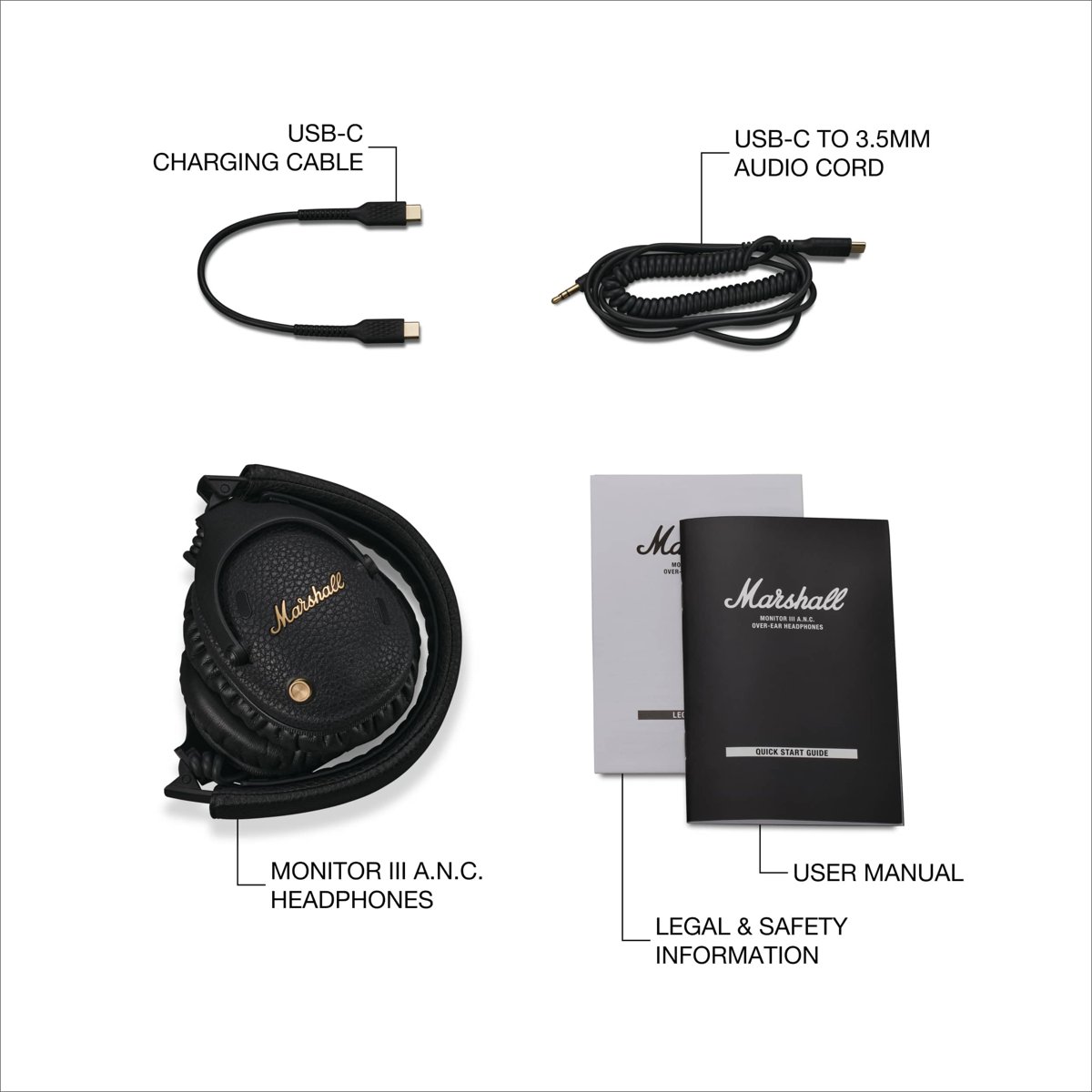 Marshall Monitor III ANC Aktif Gürültü Azaltma Bluetooth Kulaklık, 70 Saat Çalma Süresi - Siyah