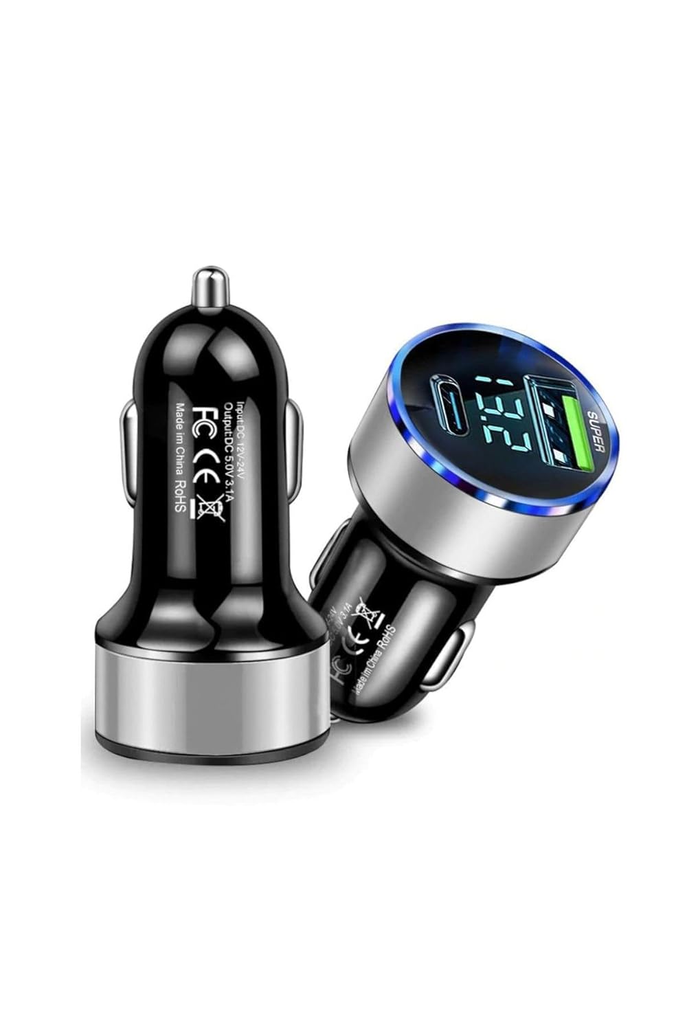 Mega Oto Market Silver Araç İçi USB 3.0 Type C Soketli Çakmaklık Güç Adaptörü Tüm Cihazlar 12V-24V