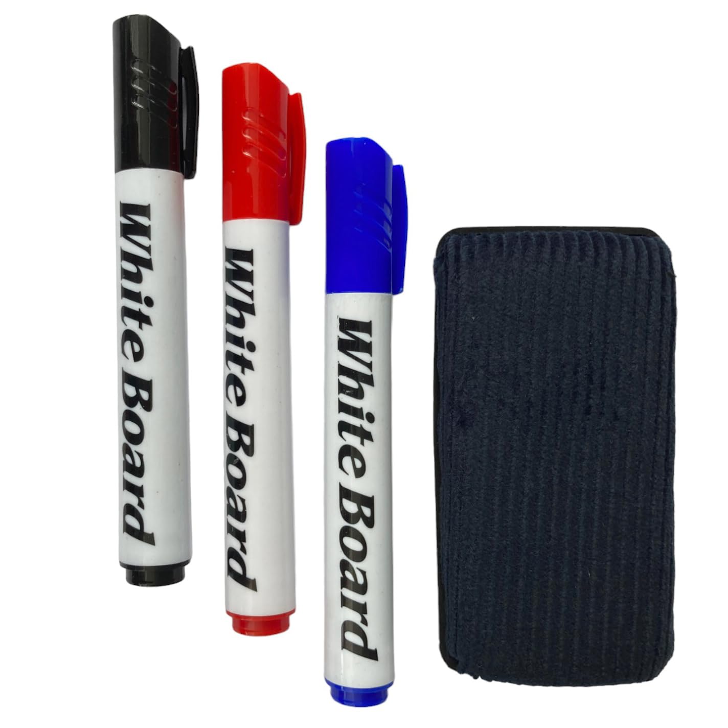 Beyaz Tahta Kalemi ve Silgisi Seti Siyah Kırmızı Mavi 3 Renk Kalem ve Kadife Silgi