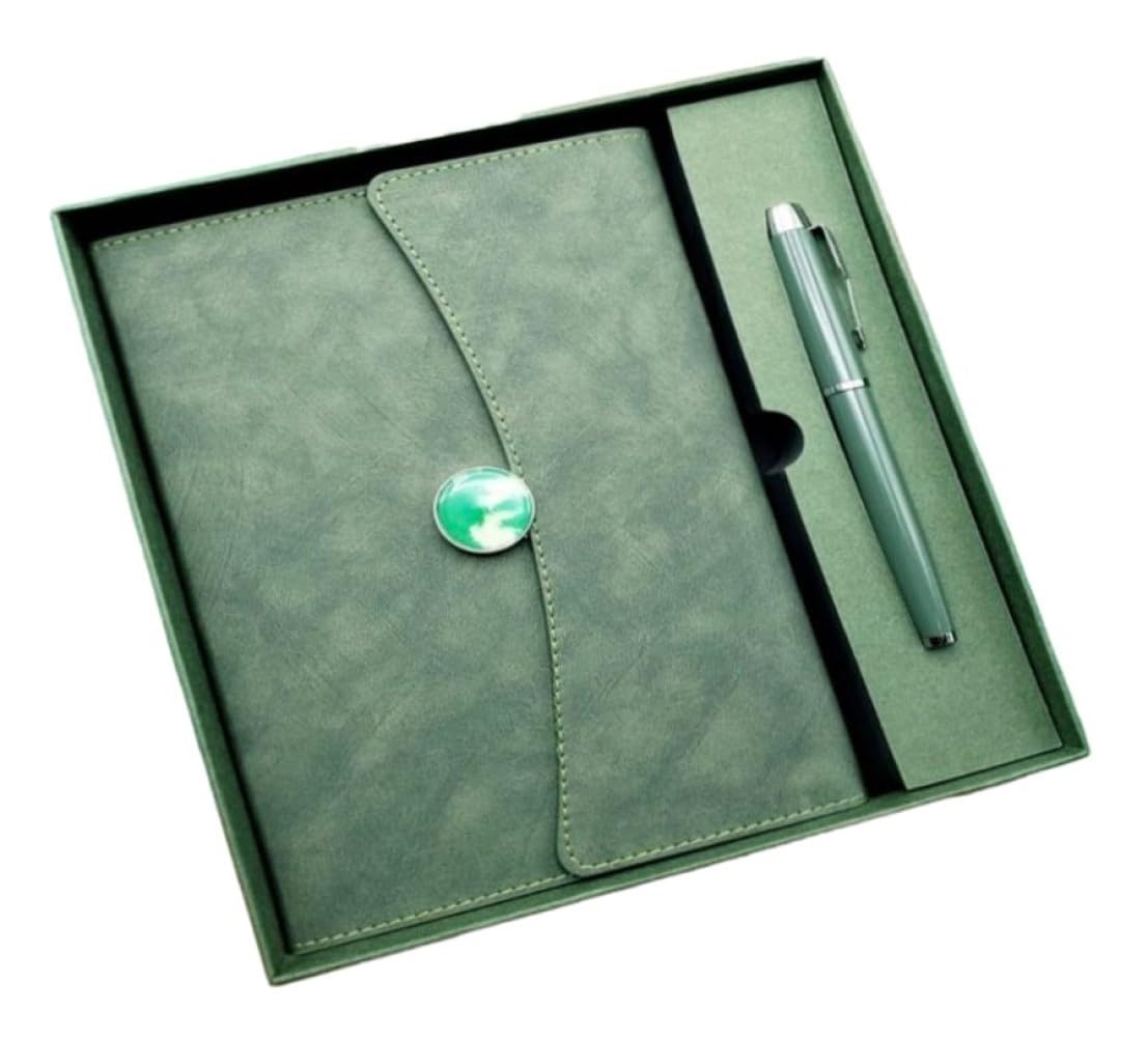 Senon Deri Defter Kalem Set Kutulu Özel Tasarım Hediyelik Set Yeşil