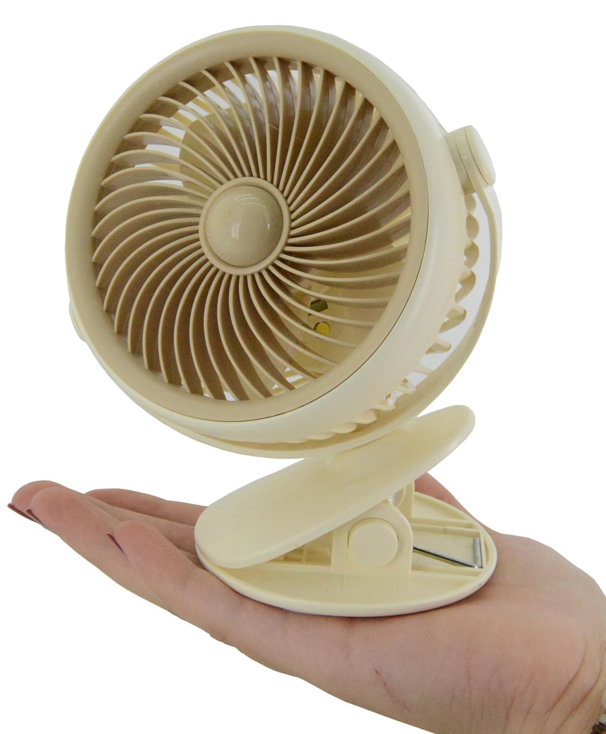 Coverzone Taşınabilir Mini USB Şarjlı Fan Kıskaçlı Masa Kenarına 3 Kademeli Hız Ayarı Şarj Edilebilir Mini Vantilatör Soğutucu 14cm Mini Fan YS2285 Krem (YS-2285 - Krem)
