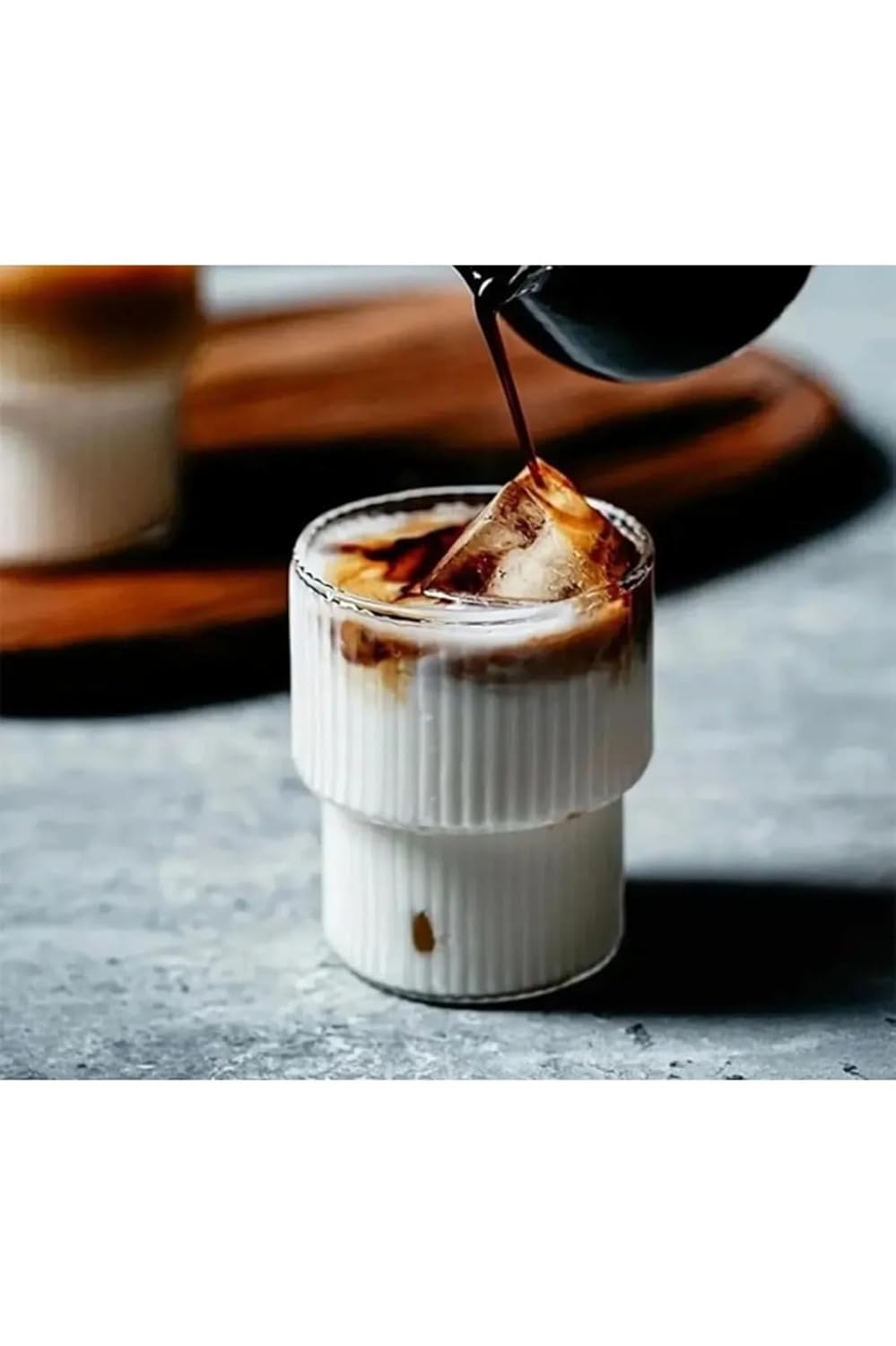 Makkam Home Origami Isıya Dayanıklı Çizgili Desenli Cam Bardak Kahve Çay Sunum Bardağı