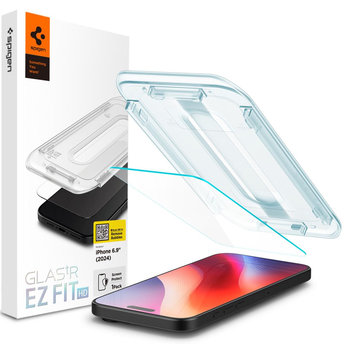Spigen iPhone 16 Pro Max ile uyumlu Cam Ekran Koruyucu Kolay Kurulum GLAS.tR EZ Fit Slim HD - AGL07914