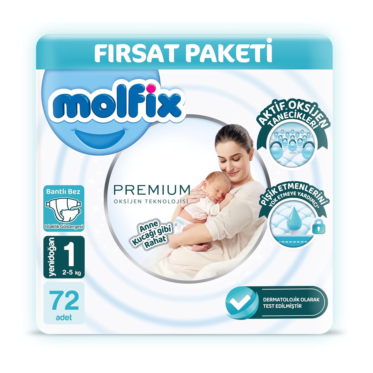 Molfix Premium Fırsat Paketi 1 Beden 72 Adet
