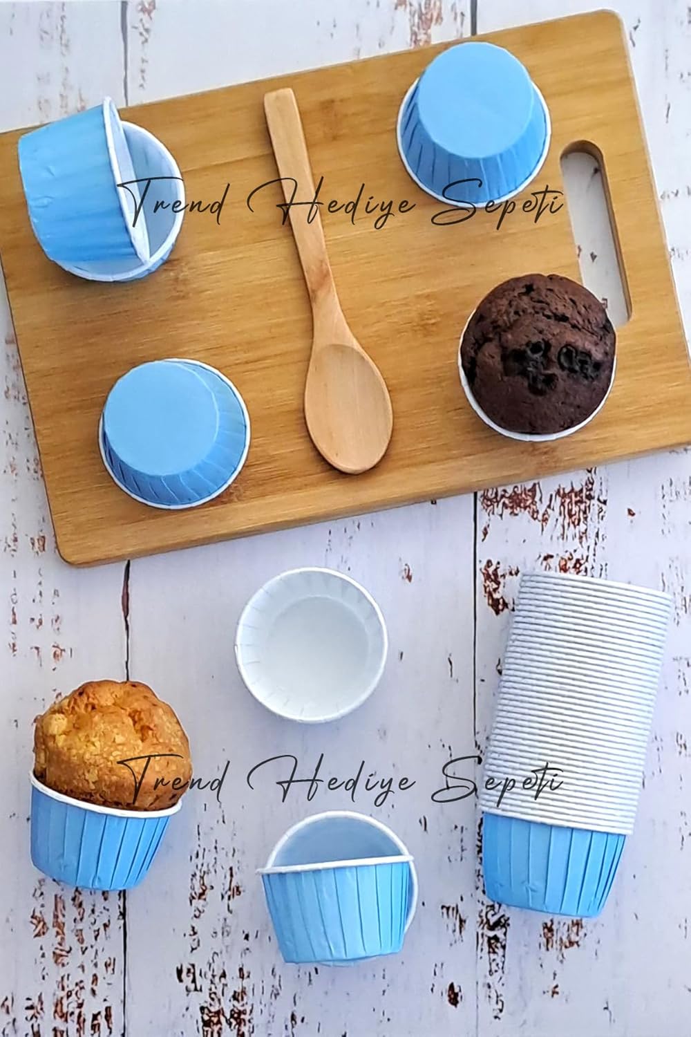 Trend Hediye Sepeti 50'li Soft Pastel Mavi Muffin Cupcake Kalıbı Kek Kapsülü, Muffin Kek Kalıbı, Airfryer Uyumlu