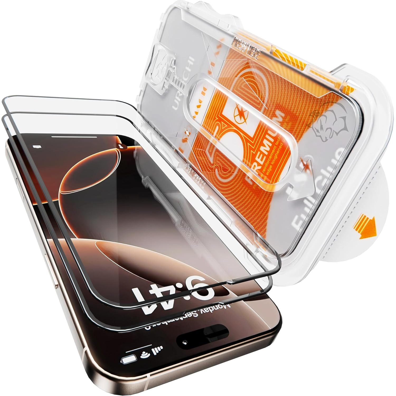 URUCHI URUCHI iPhone 16 Pro Max İle Uyumlu PREMIUM [2'li Paket] Hizalama Aparatlı ve Takılırken Camı