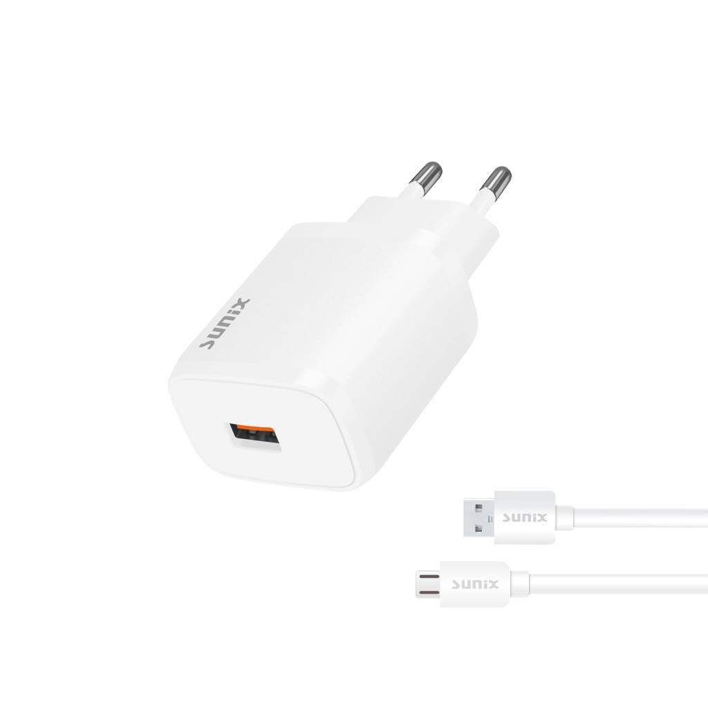 Sunix Qualcomm 3.0 USB-A Girişli Hızlı Micro Şarj Aleti Seti Beyaz S-30