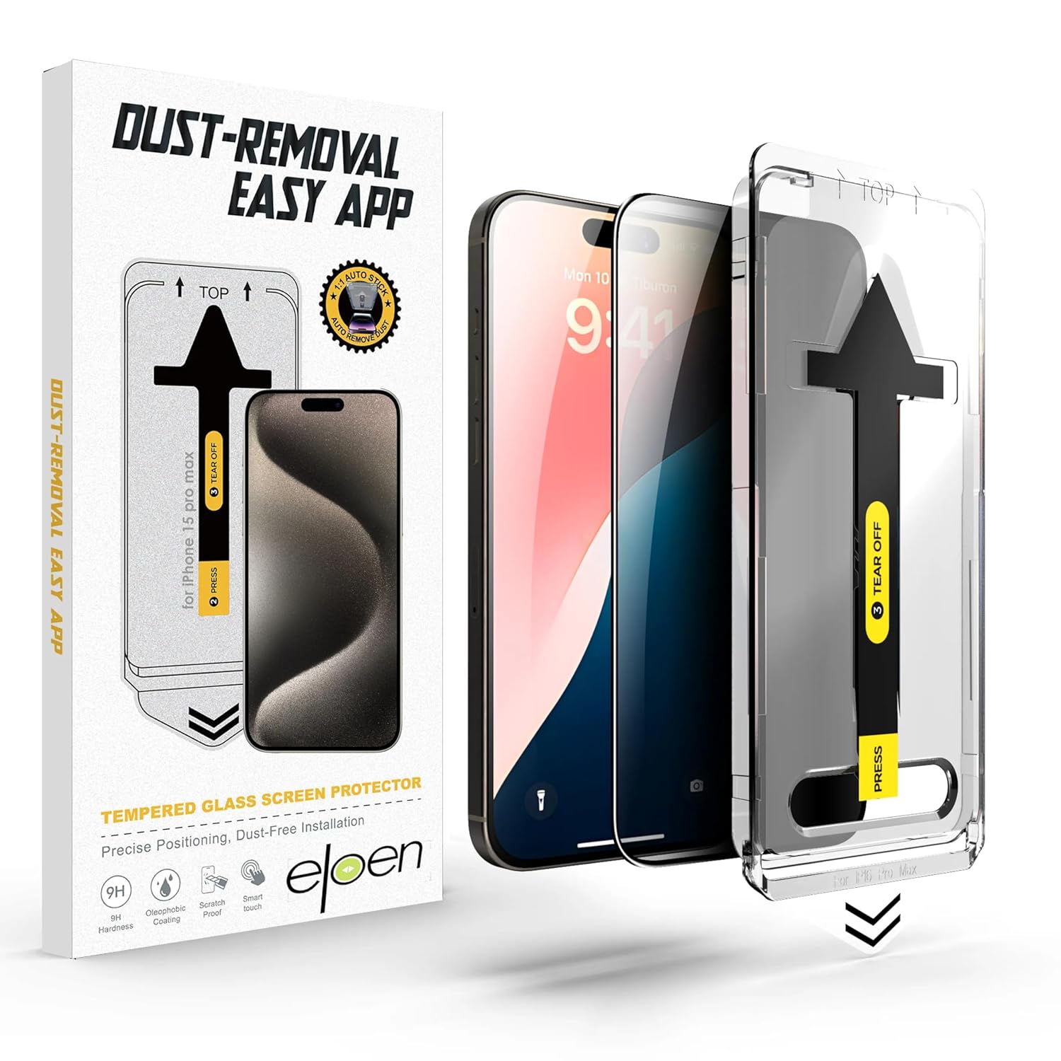 eloen iPhone 15 Pro Max ile Uyumlu Aparatlı ve Takılırken Camın Altında Toz Bırakmayan Darbelere Karşı Ekstra Güçlü Ekran Koruyucu Cam (iPhone 15 Pro Max)