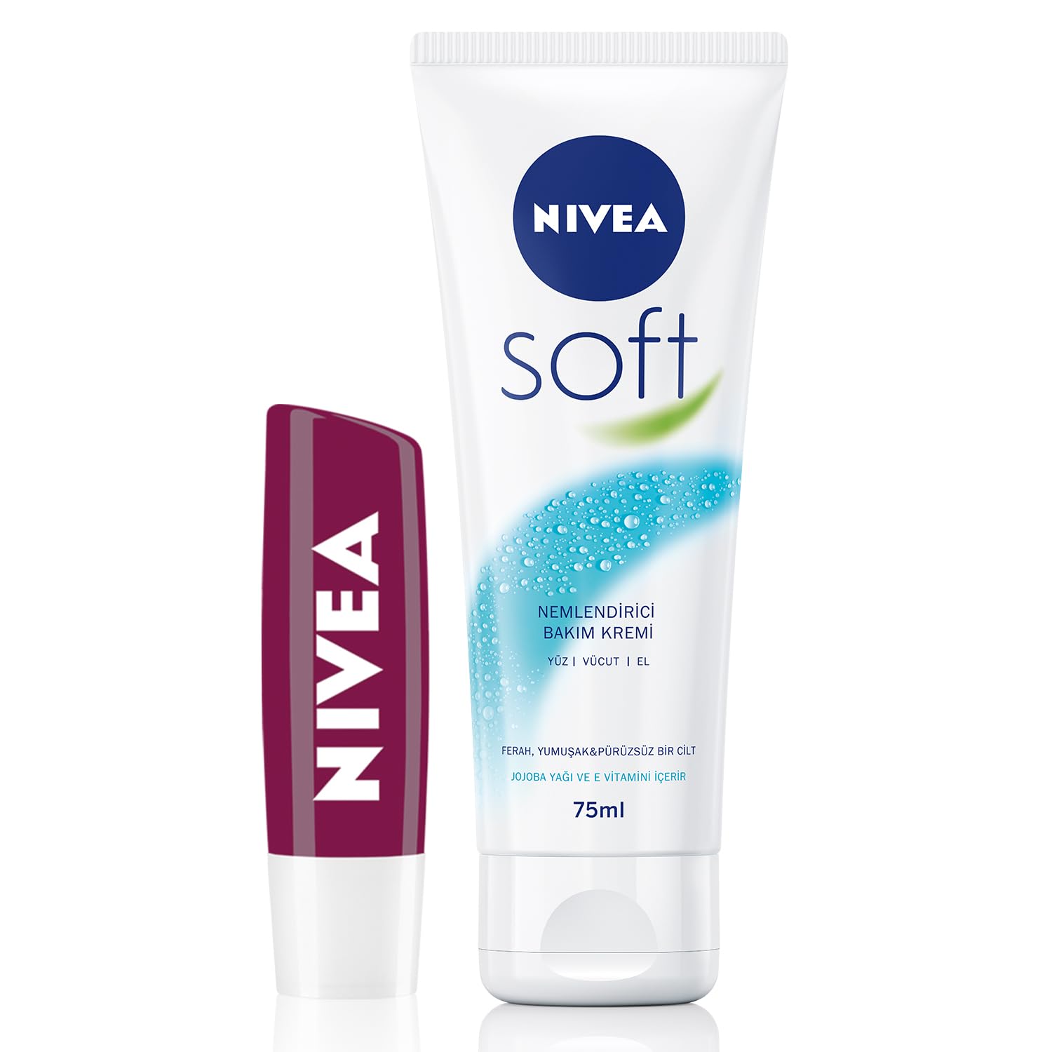 NIVEA Soft El Kremi 75ml, Dudak Bakım Nemlendirici Böğürtlen 4,8 gr