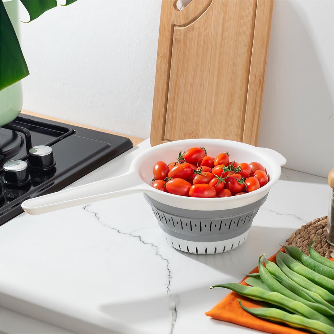 Porsima 804 Çok Amaçlı Katlanabilir Saplı Yıkama Süzgeci - Akordiyon Pirinç Meyve Sebze Leğeni 3 L