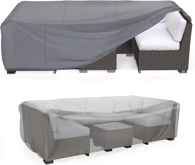 Bahçe mobilyası örtüsü, bahçe mobilyası brandası, su geçirmez, rüzgar geçirmez, UV dayanıklı, bahçe mobilyası örtüsü, Bahçe Mobilya Brandası Masa Sandalye Koruma Örtüsü (GRI, 260 * 160 * 80)