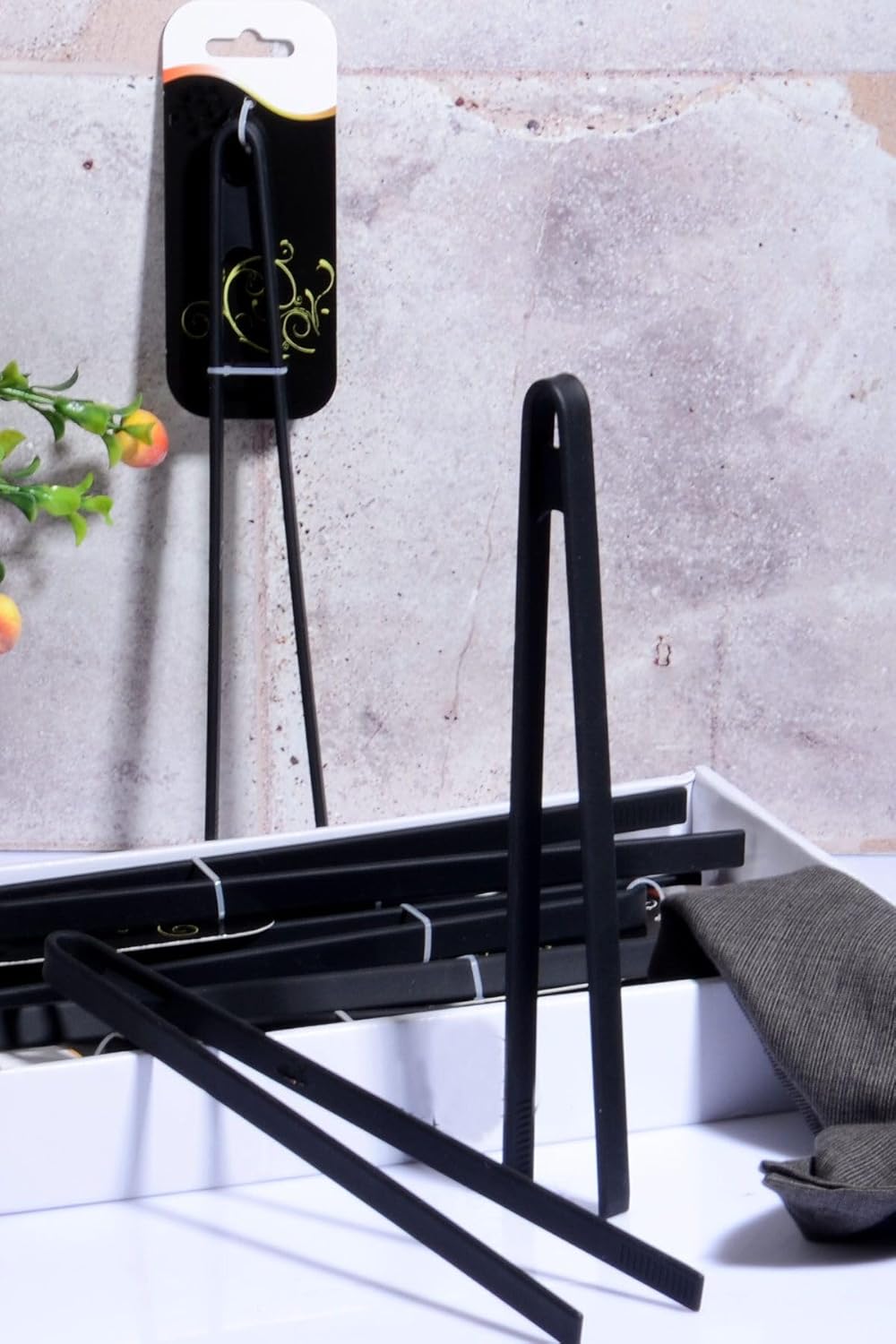 Porselen Diyarı Silikon Servis Maşası Isıya Dayanıklı Kızartma Maşası Siyah