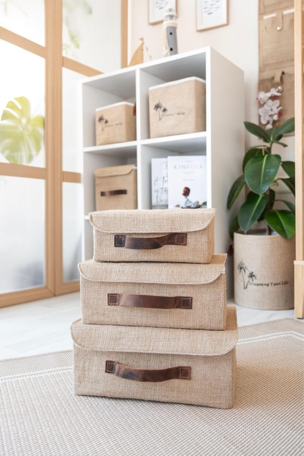 Art Bee Jüt Kapaklı Dolap İçi Organizer Takı, Makyaj, Banyo, Ofis Düzenleyici Saklama Kutusu 35x26x15 cm