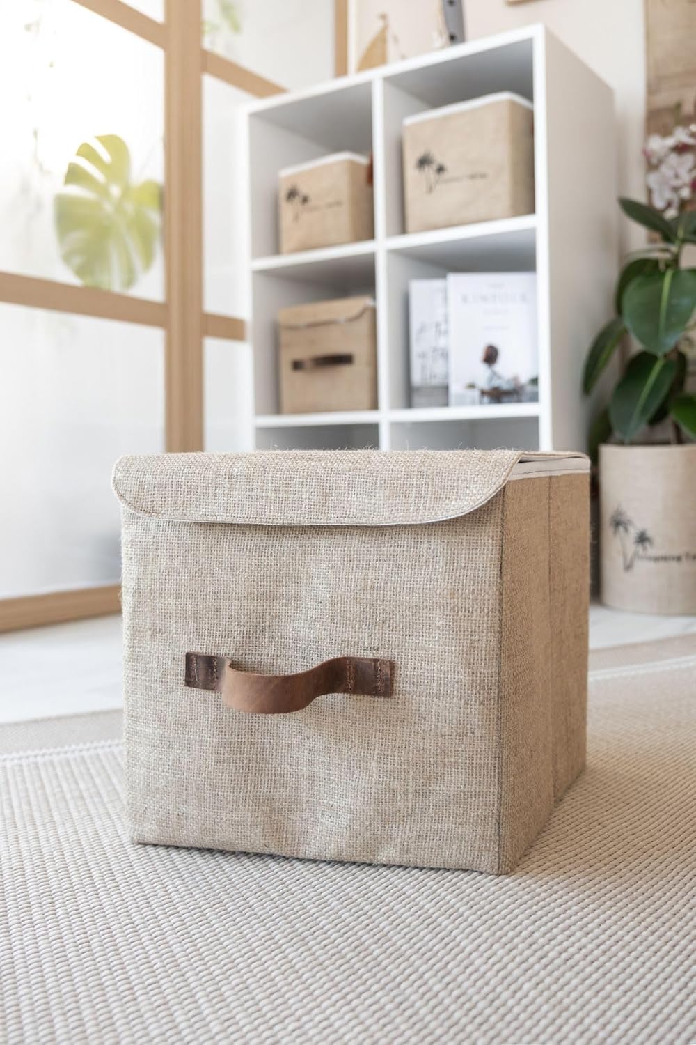 Art Bee Jüt Dolap İçi Organizer Takı, Makyaj, Banyo, Ofis Düzenleyici Kapaklı Saklama Kutusu 25x25x25 cm