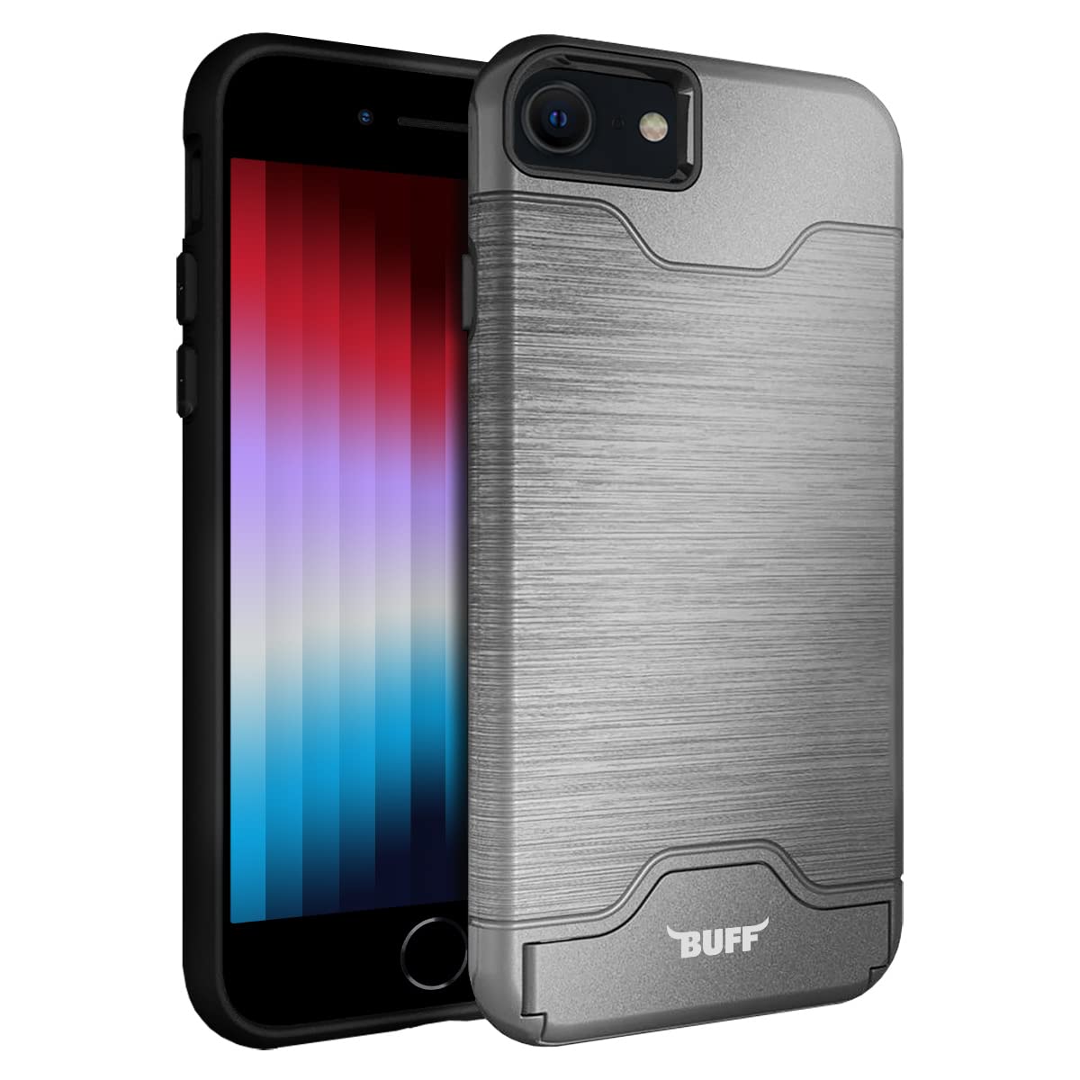 GGM AKSESUAR iPhone 7- 8 - Se 2020 - Se 2022 ile Uyumlu Arka Kısmı Mat Şeffaf Yapıya Sahip Kenarları Silikon Tpu Malzemeden Üretilmiş Renkli Tuşlara Sahip Kamera Korumalı Transparan Kılıf (Siyah)