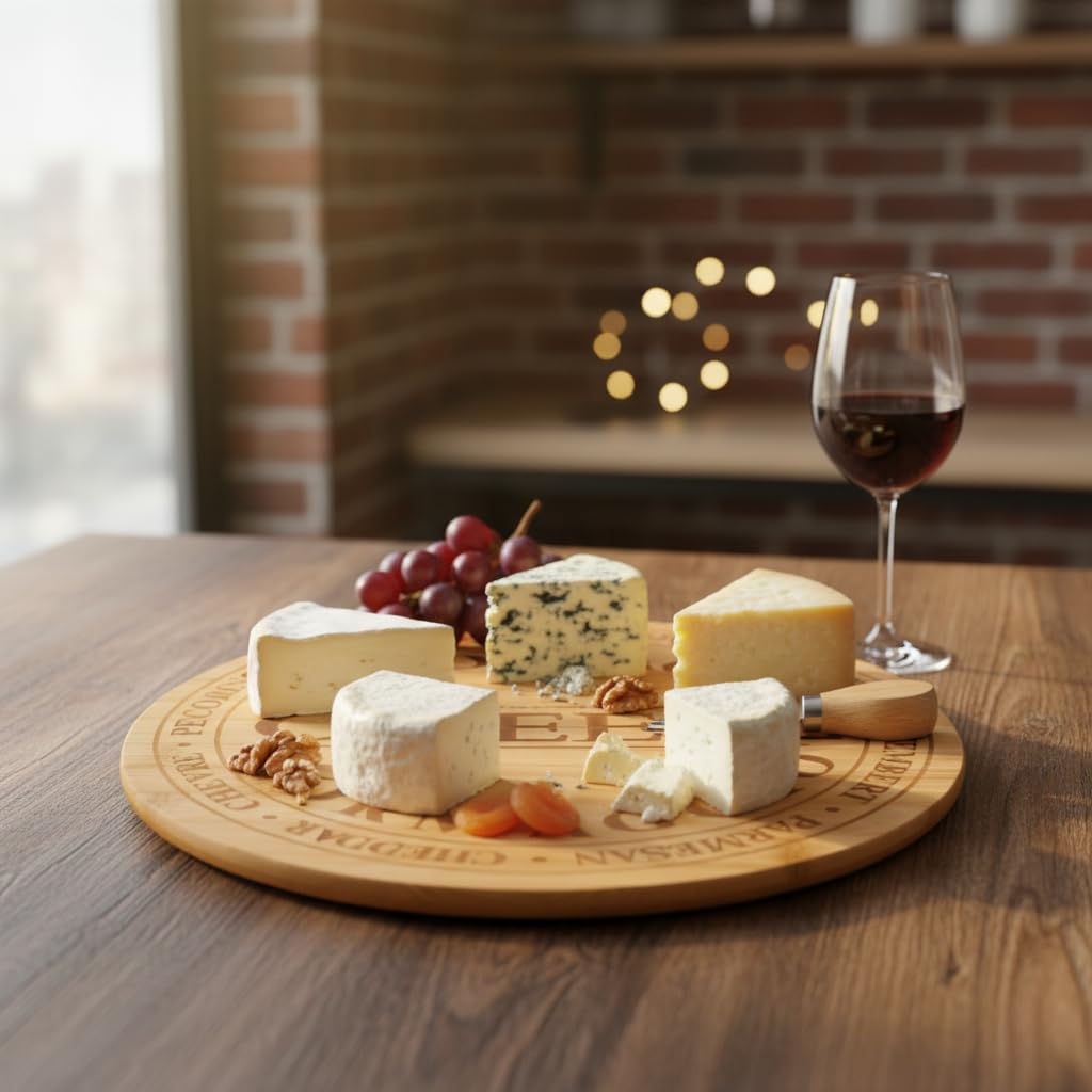 Deconox Bambu Peynir ve Kesim Sunum Tahtası Yuvarlak 27,5cm*27,5cm*1,5cm - Ahşap Peynir, Kesme Tahtası ve Sunum Tepsisi