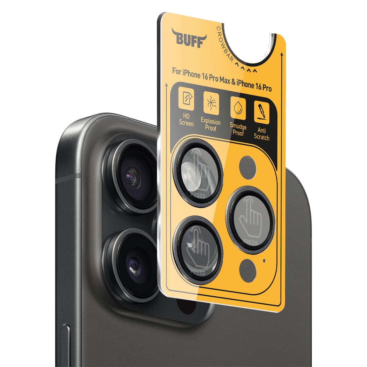 BUFF LABS iPhone 16 Pro Max / 16 Pro ile Uyumlu Titanyum 9H Lens Koruyucu (Black)