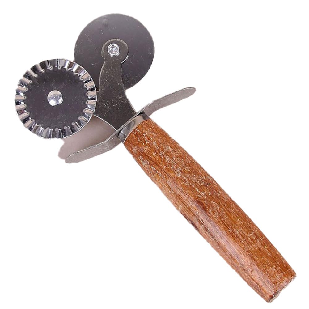 Promosyonca Ahşap Saplı 2li Hamur Kesme Ruleti Düz ve Dalgalı Pizza Börek Kesici Aparatı