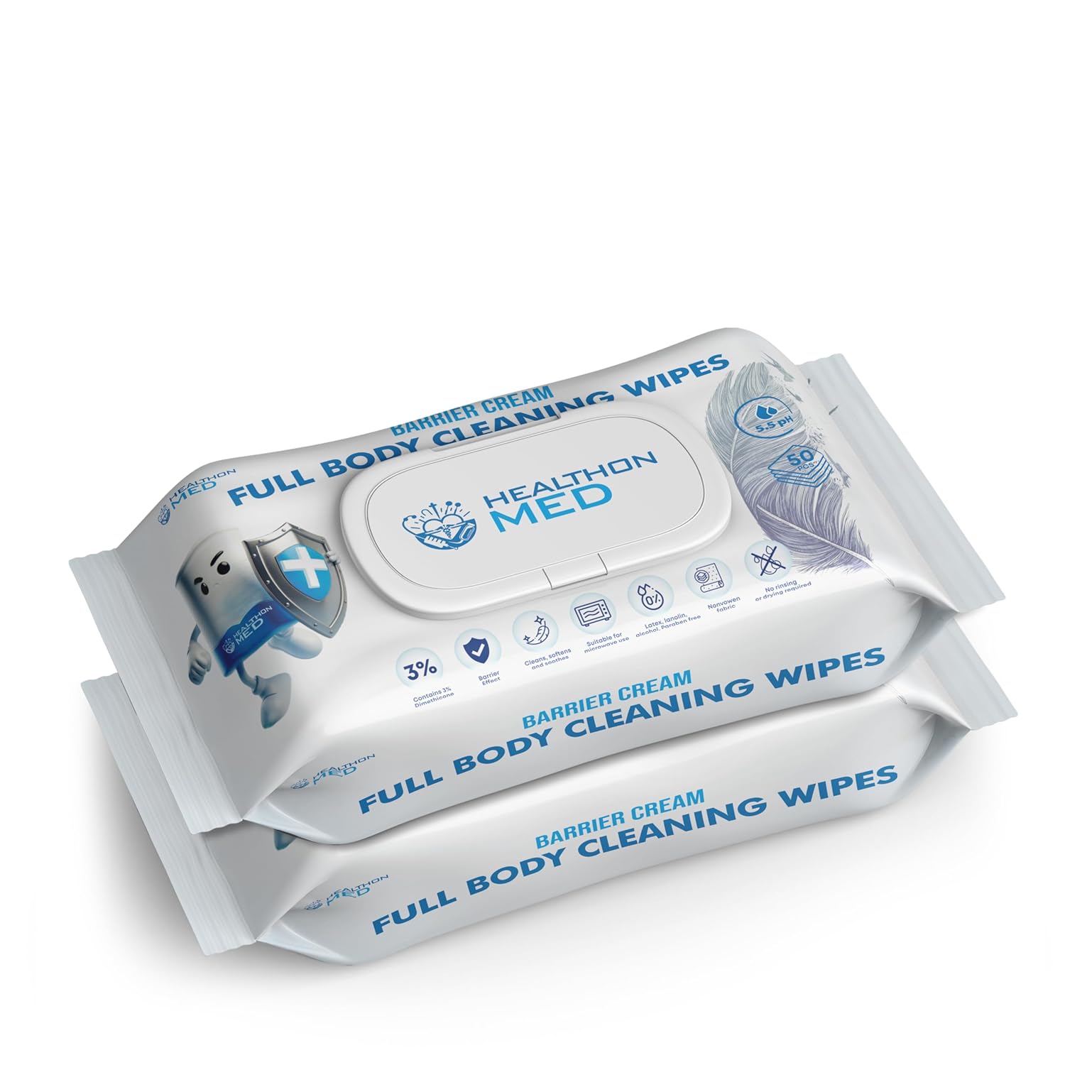 HEALTHON MED Koruyucu Krem İçerikli Islak Vücut Temizleme Mendili (50 X 2'li Set, Büyük)