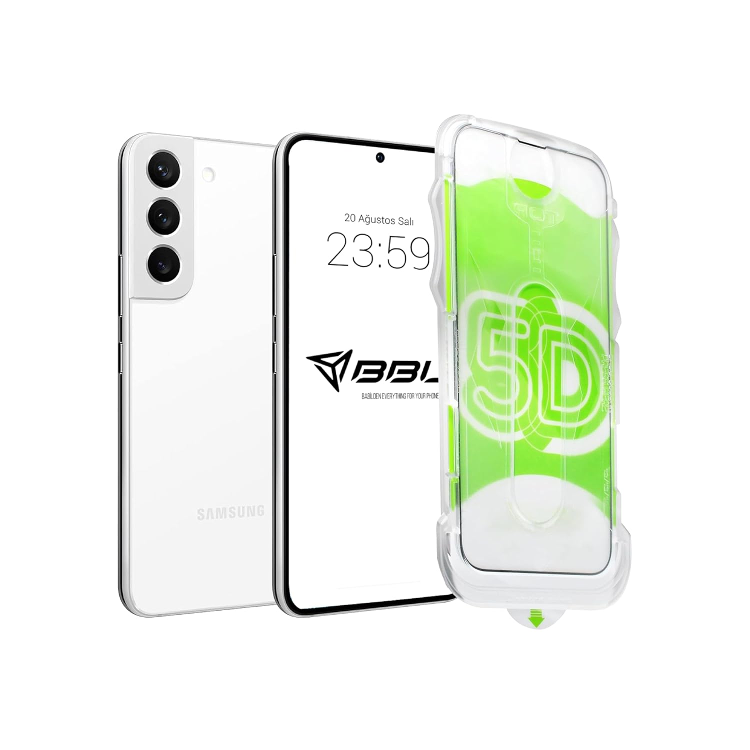 BABİLDEN Samsung İle Uyumlu Hizalama Aparatlı ve Takılırken Camın Altında Kesinlikle Toz Bırakmayan Darbelere Karşı Ekstra Güçlü Ekran Koruyucu Cam (Galaxy S22)