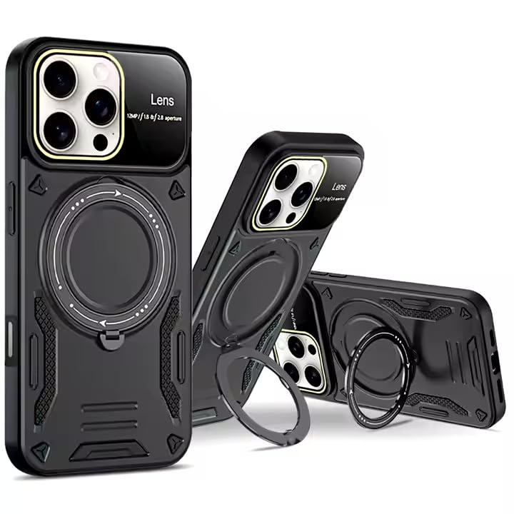 GGM AKSESUAR iPhone 16 Pro Max ile Uyumlu Joy Lens Kamera Korumalı Entegre Standlı Kılıf (Siyah)