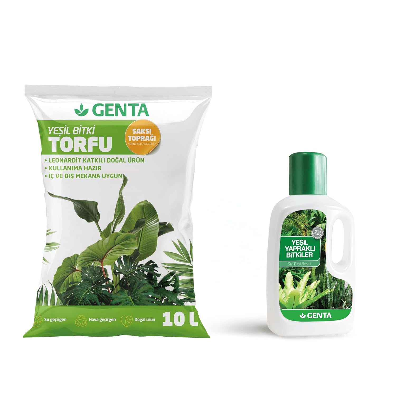 Genta Yeşil Yapraklı Bitki Bakım Seti - Yeşil Bitki Toprağı - Yeşil Bitki Besini