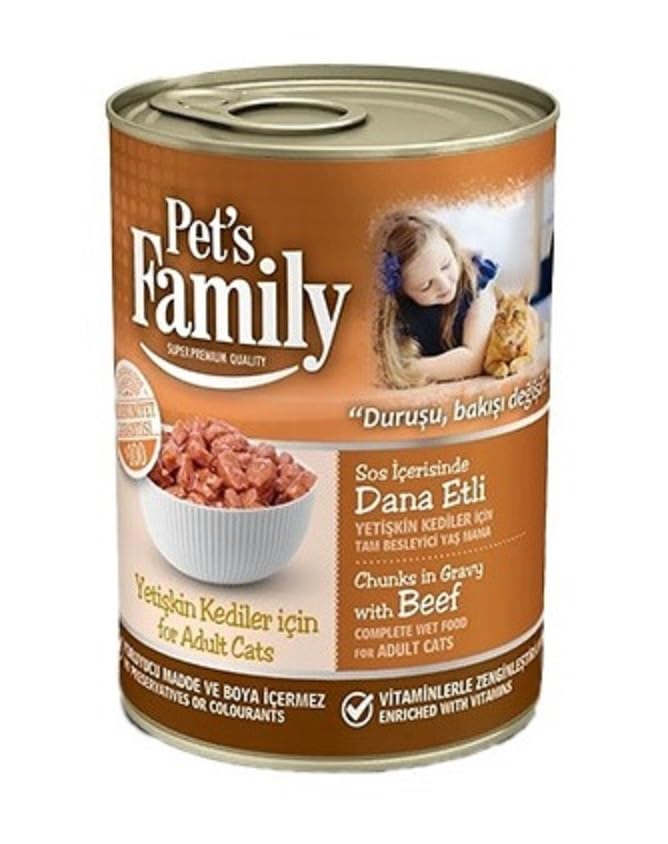 Pets Family Konserve Kedi Maması 400 gr x 12 Kutu (Dana - Yetişkin)