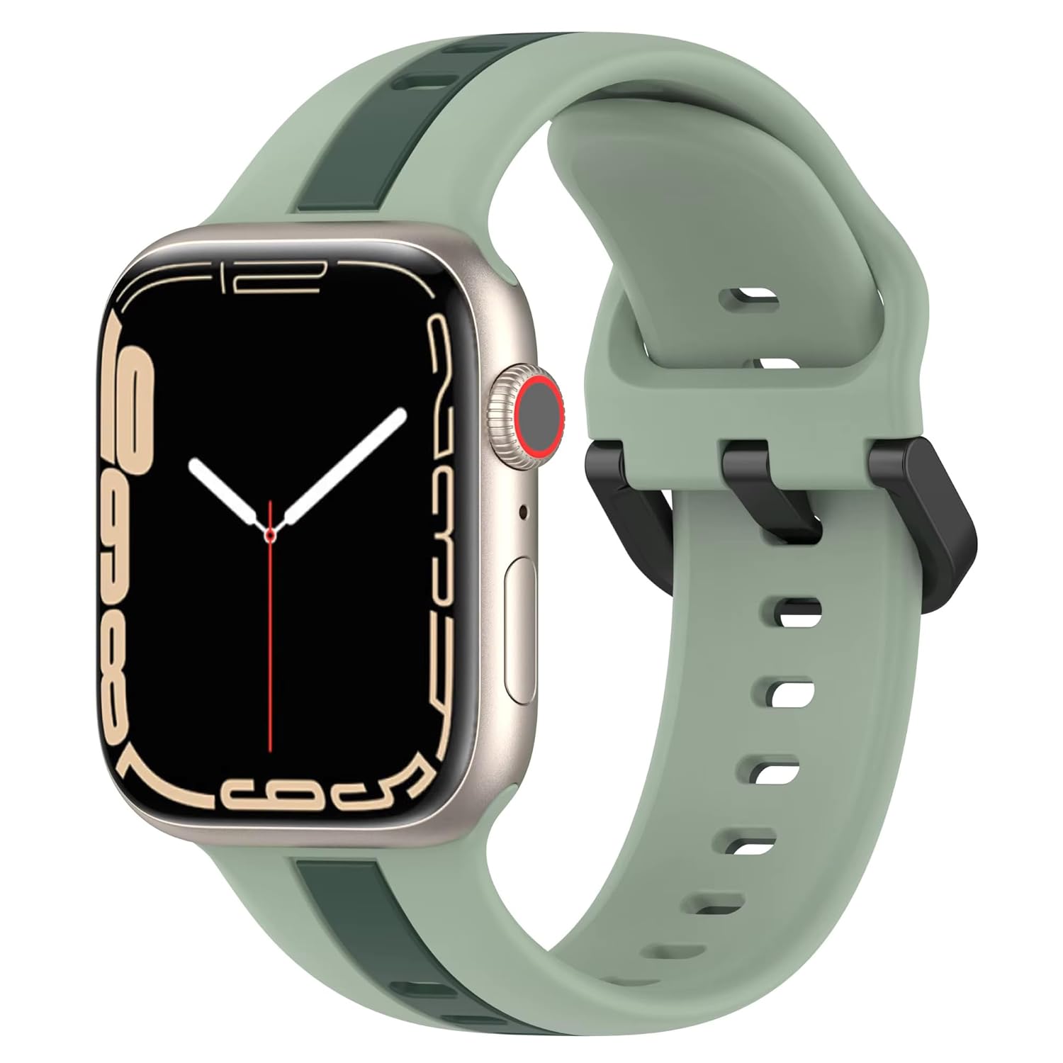 Minesk Apple Watch ile Uyumlu 42/44/45/49 MM için Metal Tokalı Spor Silikon Kordon Çift Renkli Hava Alabilen Delikli Kayış