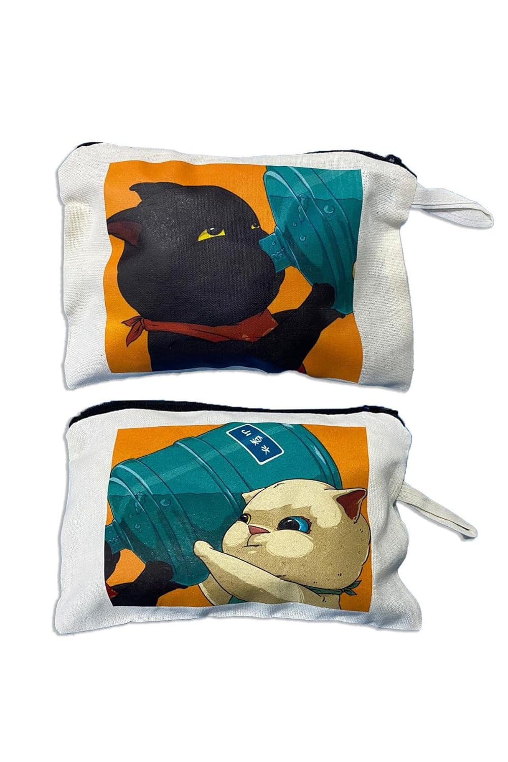 rakkun shop Ayrılmaz İkili Kediler Baskılı Ham Bez 2li Kalemlik Makyaj El Çantası