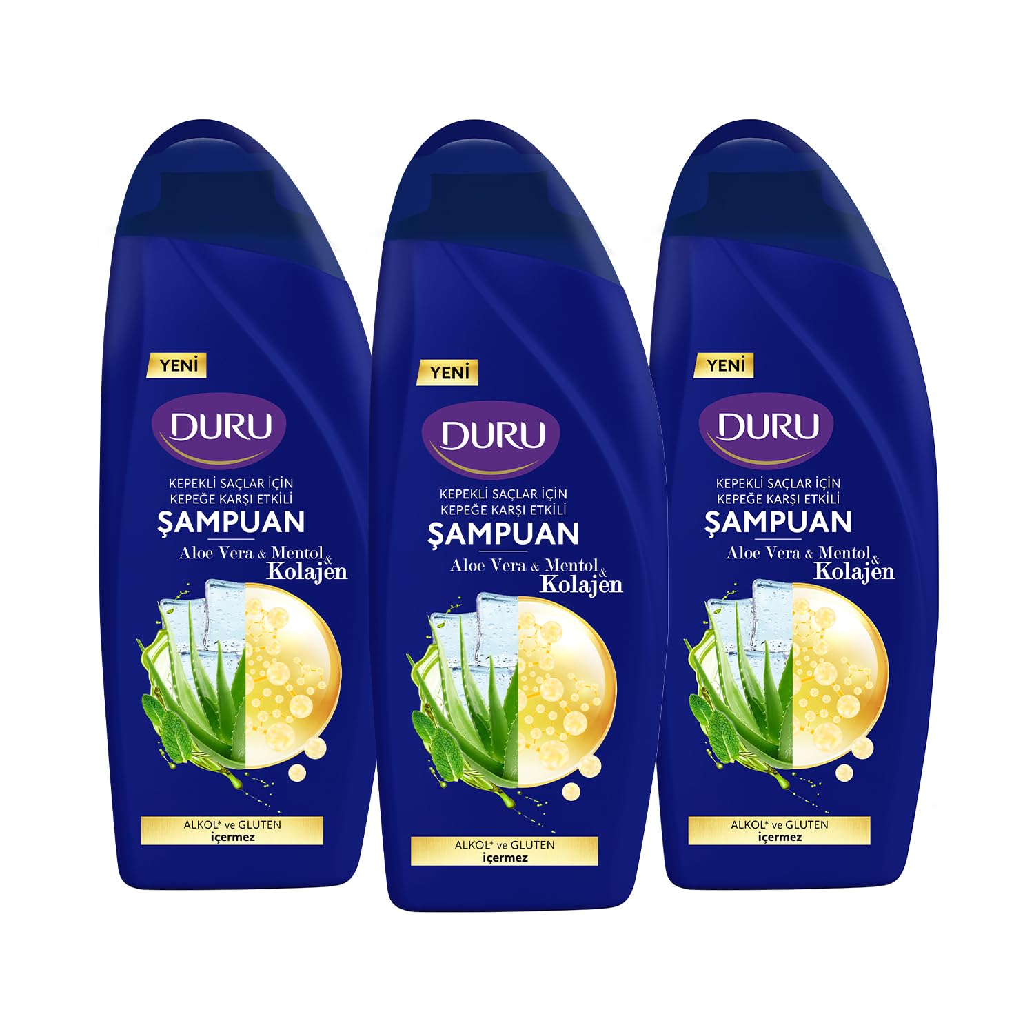 Duru Aloe Vera&Mentol&Kolajen Kepeğe Karşı Etkili Şampuan 3X500 Ml