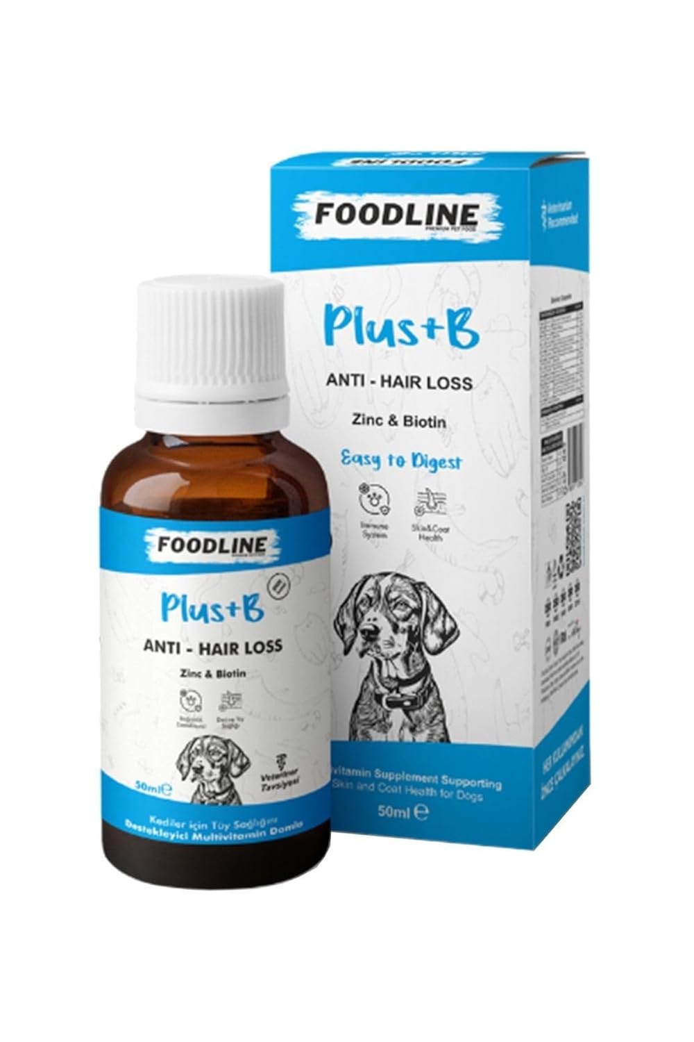 Foodline Köpekler için Plus +B Damla 50 ml, Tüy Sağlığını Destekleyici Biotinli Multivitamin