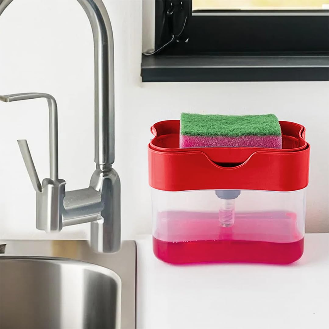 Porsima ORG-98 Deterjan Hazneli Pompalı Süngermatik - Sıvı Sabunluk Deterjanlık Organizer - Kırmızı