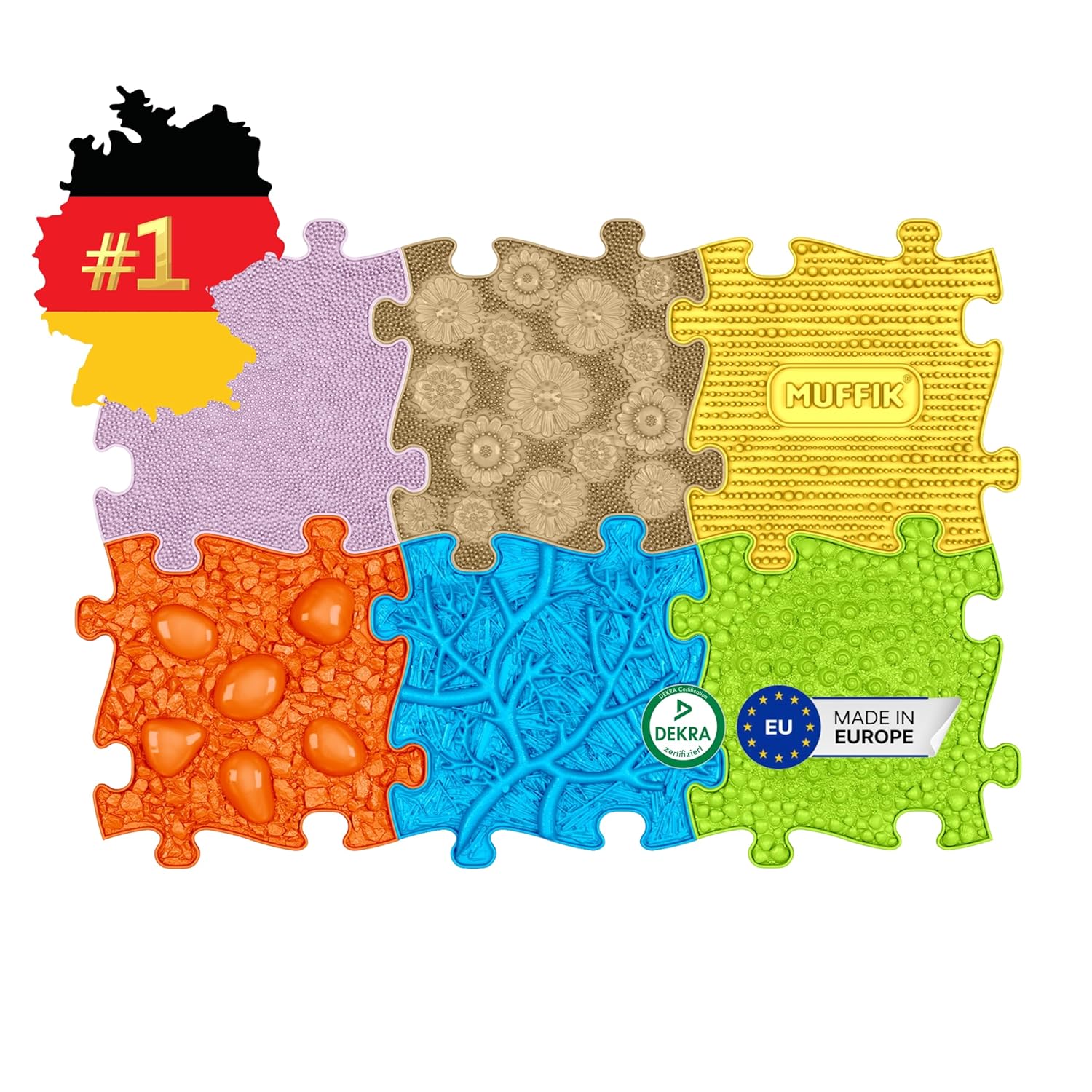 MUFFIK Baby Mat – 6’lı Ortopedik Duyu Gelişim Aktivite Matı | 1-3 Yaş Bebek Tummy Time & Motor Gelişim Halısı