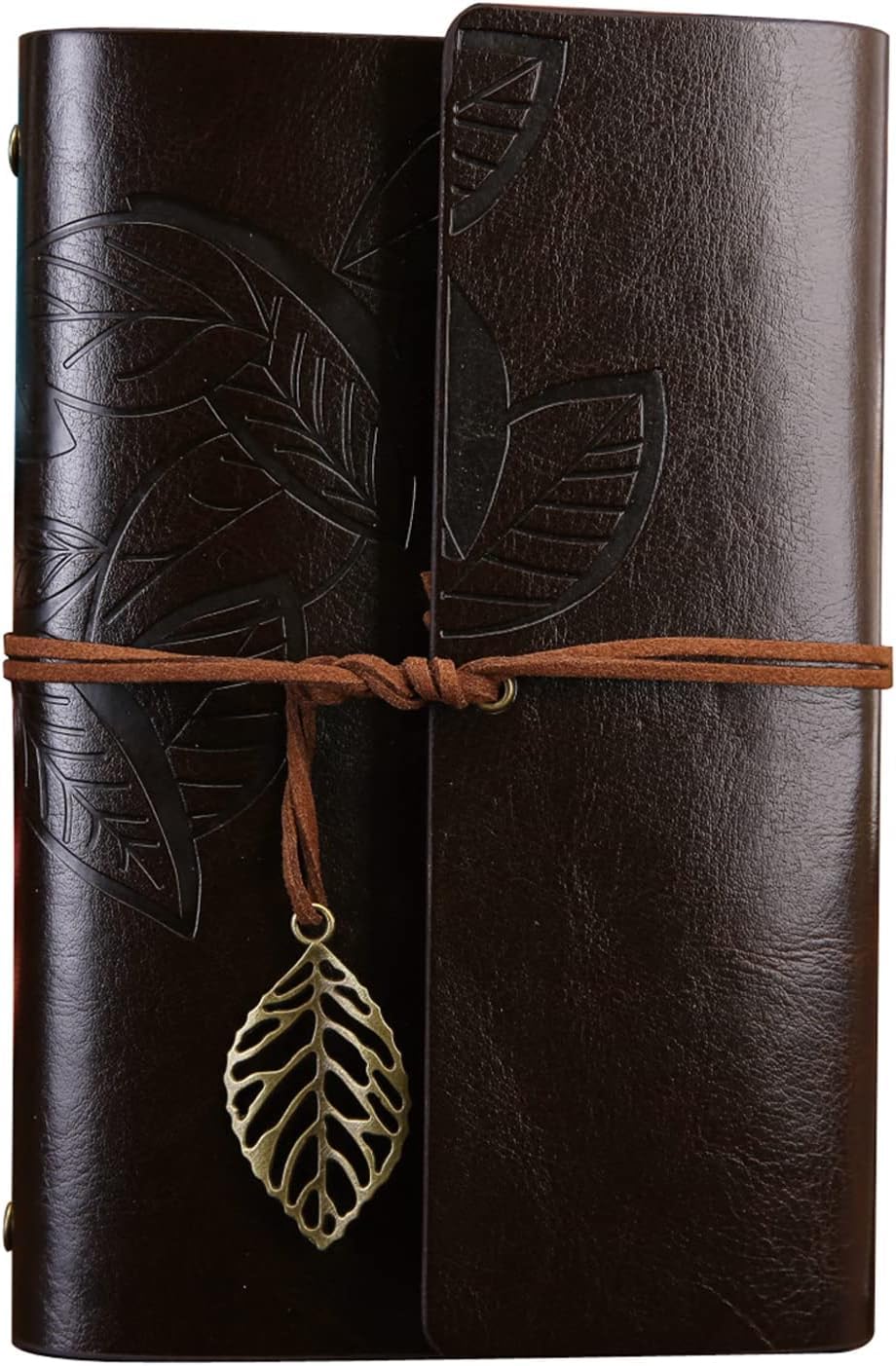 Senon Yaprak Baskılı Deri Kapaklı Günlük Not Defteri Özel Tasarım Hediyelik Siyah