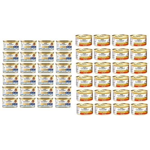 Gourmet Gold Kıyılmış Ton Balıklı Yaş Kedi Maması, Yetişkin Kediler (24 x 85 gr) ve Gourmet Gold Kıyılmış Sığır Etli Yaş Kedi Maması (24 x 85 gr)
