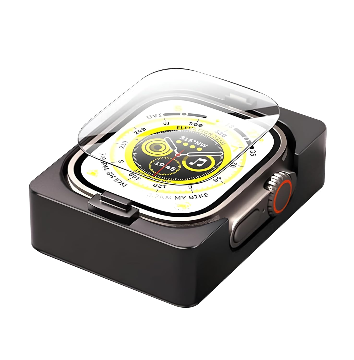 Minesk Apple Watch ile Uyumlu 45mm için Kolay Kurulum Aparatlı Full Koruma PMMA Ekran Koruyucu Otomatik Hizalama Zahmetsiz Kurulum (45mm)