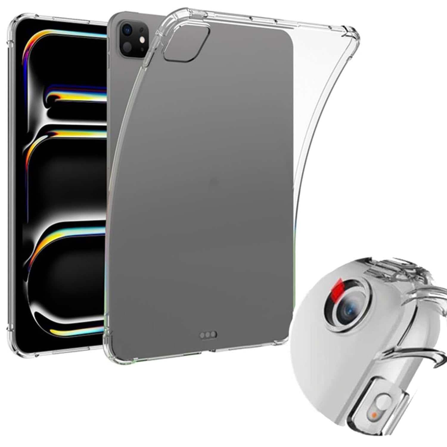 Coverzone iPad Pro 13 ile uyumlu 2024 Kılıf Tablet Nitro Anti Shock Silikon Tamamen Şeffaf Görünümlü Kapaki Pad Pro 13 ile uyumlu tablet kılıf Şeffaf Renk