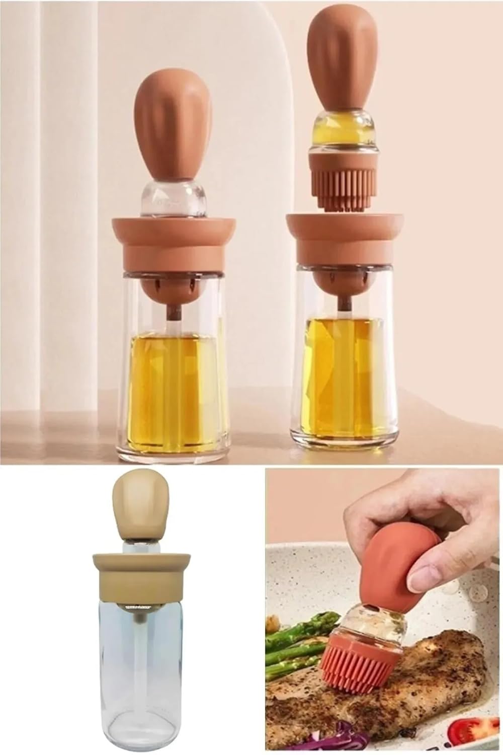 TİNEKE Hazneli Silikon Yağ Sos Ve Yumurta Fırçası Yağ Fırçası Yağlık Silikon Fırçalı Yağdanlık - Krem